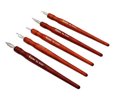 Hillento Comic Dip Pen Set, 5 Holz Stift Handler Künstler Cartoon Stift Set Kalligraphie Dip Stifte mit 5 Federn - ideal für Manga/Comic/Kalligraphie/Wort Kunst/Federzeichnung von Hillento