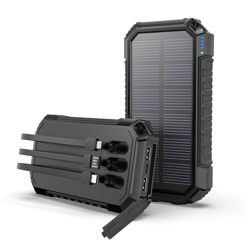 Hiluckey Solar Powerbank 27000mAh, Solar Power Bank mit 3 Integrierten Kabeln, USB C Externer Akku mit 3 Ausgängen Tragbare Solar Ladegerät mit LED Taschenlampe für Smartphones, Tablets Hiluckey Solar Powerbank 27000mAh, Solar Power Bank mit 3 Integrierten Kabeln, USB C Externer Akku mit 3 Ausgängen Tragbare Solar Ladegerät mit LED Taschenlampe für Smartphones, Tablets von Hiluckey