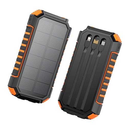 Hiluckey Solar Powerbank 27000mAh, Tragbare Solar Ladegerät mit 3 Integrierten Kabeln, Solar Power Bank mit 3 Ausgängen USB C Externer Akku mit LED Taschenlampe für Smartphones Tablets (Grün) von Hiluckey