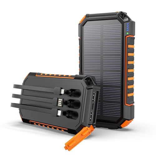 Hiluckey Solar Powerbank 27000mAh, Tragbare Solar Ladegerät mit 3 Integrierten Kabeln, USB C Externer Akku mit 3 Ausgängen Solar Power Bank mit LED Taschenlampe für Smartphones, Tablets Hiluckey Solar Powerbank 27000mAh, Tragbare Solar Ladegerät mit 3 Integrierten Kabeln, USB C Externer Akku mit 3 Ausgängen Solar Power Bank mit LED Taschenlampe für Smartphones, Tablets von Hiluckey