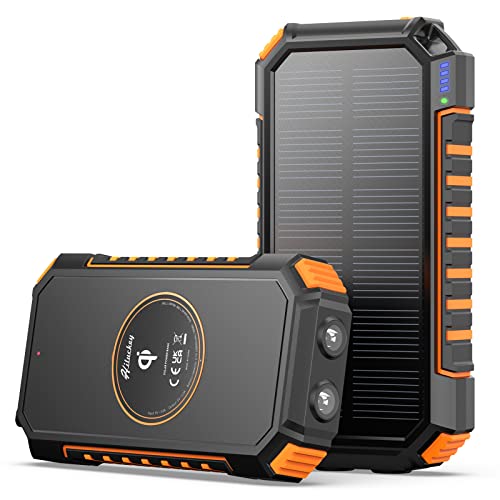 Hiluckey Wireless Solar Powerbank 26800mAh Wasserdichtes Solar Ladegerät USB C Externer Akku mit 4 Outputs, Power Bank für Smartphones, Tablets und mehr von Hiluckey