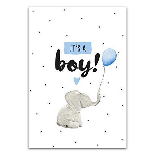 Him & I® - It's a boy! Postkarte - Karte zur Geburt eines Jungen, Geburtskarte zur Ankündigung eines Jungen - Maße: 16,5 cm x 11,5 cm von Him & I