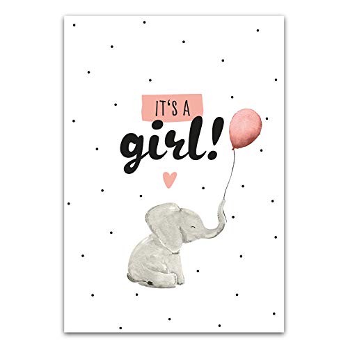 Him & I® - It's a girl! Postkarte - Karte zur Geburt eines Mädchen, Geburtskarte zur Ankündigung eines Mädchen - Maße: 16,5 cm x 11,5 cm von Him & I