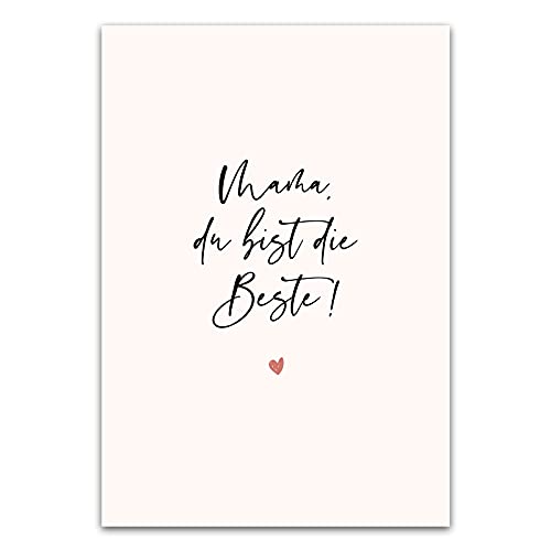 Him & I® - Postkarte Mama, du bist die Beste! - Glückwunschkarte für die beste Mama der Welt - Karte zum Muttertag - Grußkarte zum Geburtstag - Dankeschön Karte - Geschenkkarte - Maße: 16,5cm x 11,5cm von Him & I