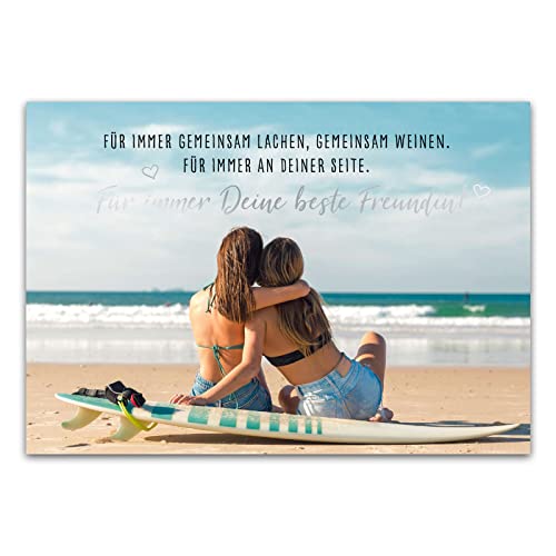 Him & I® - Postkarte mit Spruch - Für immer gemeinsam lachen, gemeinsam weinen. Für immer an deiner Seite. Für immer Deine beste Freundin! - Maße: 11,5 cm x 16,5 cm von Him & I