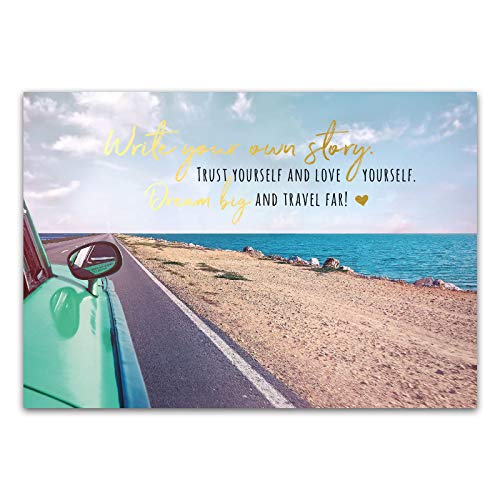 Him & I® - Postkarte mit Spruch - Write your own story. Trust yourself and love yourself. Dream big and travel far! - Maße: 11,5 cm x 16,5 cm von Him & I