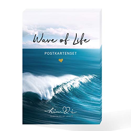 Him & I® Postkarten Set Wave of Life - 15 verschiedene Postkarten mit Sprüchen & Zitaten - Leben, Liebe, Freiheit, Mut, Aufbruch, Selbstliebe & Motivation - inspirierende Spruchkarten mit Motiv von Him & I