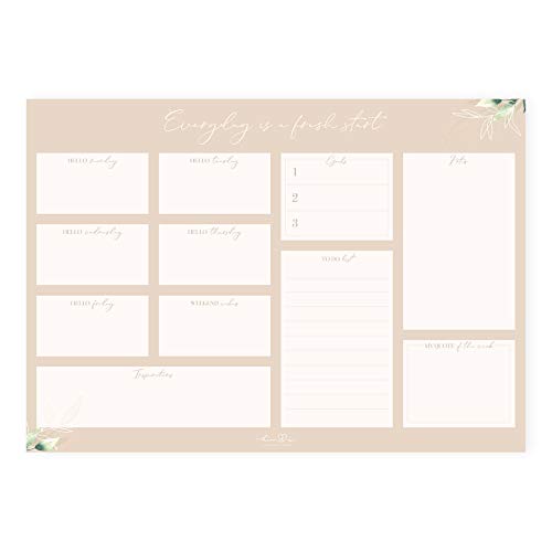 Him & I® - Schreibtischunterlage Everyday is a fresh start - Schreibunterlage aus Papier zum Abreißen, 50 Blatt, Malunterlage, To-Do-Liste, Wochenplaner von Him & I