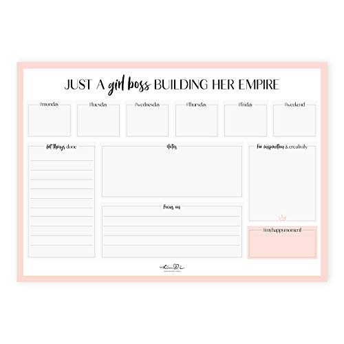 Him & I® - Schreibtischunterlage Girl Boss - Schreibunterlage aus Papier zum Abreißen, 50 Blatt, Malunterlage, To-Do-Liste, Wochenplaner von Him & I