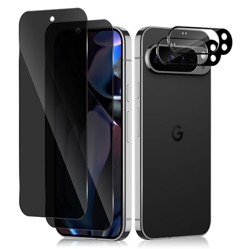 HinZann Privacy Displayschutzfolie für Google Pixel 9 Pro XL 5G, [2+2 Pack] Anti-Spy Panzerglasfolie + Kameraobjektivschutz, Unterstützung Fingerabdruck, Anti-Peeping Displayschutzfolie für Pixel 9 von HinZann
