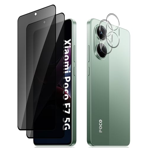 HinZann Privacy Schutzfolie für Xiaomi Poco F7 5G, [ 2 + 2 Stück] Anti-Spy Panzer Schutz Glas + Kameraschutz, Blickschutz Displayschutzfolie, 9H Härte Sichtschutz Schutzfolie für Xiaomi Poco F7 5G von HinZann