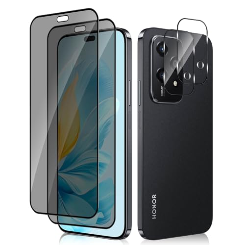 HinZann Privatsphäre Displayschutzfolie für Honor 200 Life 5G, [2+2 Pack] Anti-Spy Panzerglasfolie + Kameraobjektivschutz, 9H Härte, Anti-Kratzen, Anti-Peeping Displayschutzfolie für Honor 200 Life 5G von HinZann
