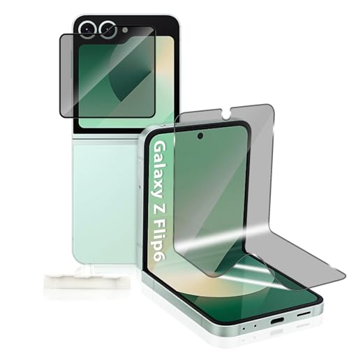 HinZann Schutzfolie Sichtschutz für Samsung Galaxy Z Flip 6 5G, [1 + 1 Stück] Privacy Weich TPU Schutzfolie + 9H Härte Anti-Spy Panzer Schutz Glas, Blickschutz Displayschutz für Galaxy Z Flip 6 von HinZann