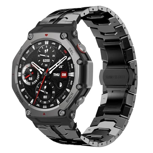 HinZann Uhrenarmband Kompatibel mit Amazfit T-Rex 3, Metall Armband, Edelstahl Ersatzarmband, Damen Herren Metallarmband für Amazfit T-Rex 3 - Schwarz HinZann Uhrenarmband Kompatibel mit Amazfit T-Rex 3, Metall Armband, Edelstahl Ersatzarmband, Damen Herren Metallarmband für Amazfit T-Rex 3 - Schwarz von HinZann