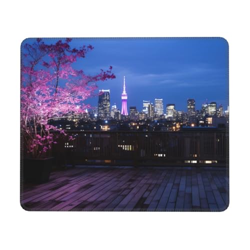 Hingor Mauspad, Motiv: Stadt, Nacht, Balkon, Wolkenkratzer, mit genähten Kanten, Premium-Textur-Mauspad, rutschfeste Gummiunterseite, Mauspad für Gaming-Laptop und Computer Hingor Mauspad, Motiv: Stadt, Nacht, Balkon, Wolkenkratzer, mit genähten Kanten, Premium-Textur-Mauspad, rutschfeste Gummiunterseite, Mauspad für Gaming-Laptop und Computer von Hingor
