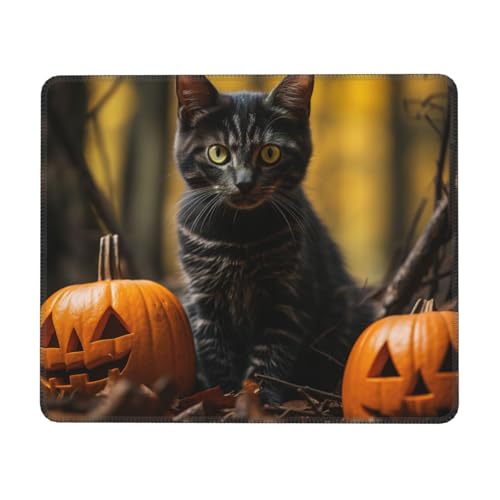Hingor Mauspad mit Halloween-Kürbis-Katzen-Aufdruck, mit genähten Kanten, Premium-Textur-Mauspad, rutschfeste Gummiunterseite, Mauspad für Gaming-Laptop, Computer Hingor Mauspad mit Halloween-Kürbis-Katzen-Aufdruck, mit genähten Kanten, Premium-Textur-Mauspad, rutschfeste Gummiunterseite, Mauspad für Gaming-Laptop, Computer von Hingor