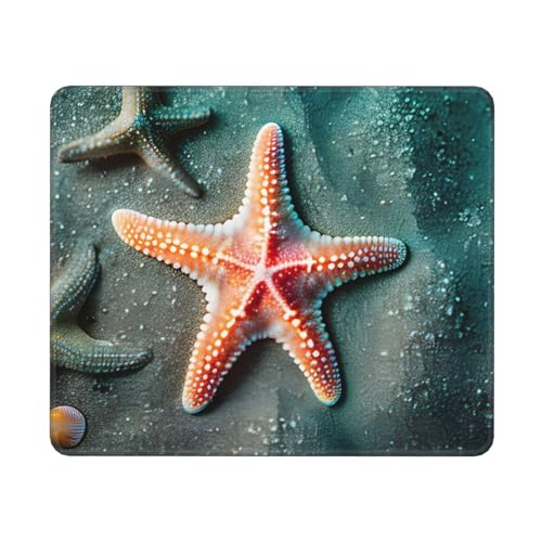 Hingor Mauspad mit Muschelmotiv und Seestern-Druck, personalisiertes Mauspad, wasserdichtes Mauspad, rutschfeste Gummiunterseite, Computer-Mauspads für kabellose Maus von Hingor