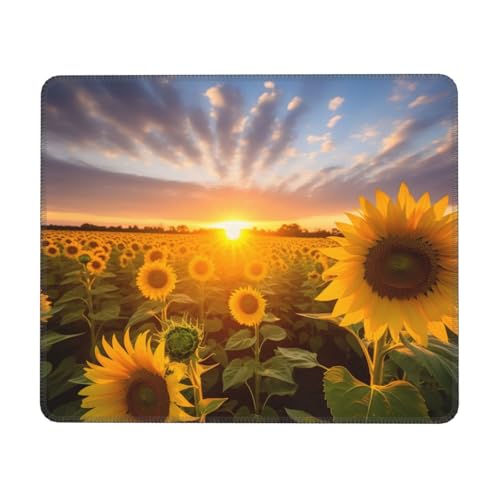 Hingor Mauspad mit Sonnenblumenfeldern, mit genähten Kanten, Premium-Textur-Mauspad, rutschfeste Gummiunterseite, Mauspad für Gaming, Laptop, Computer von Hingor