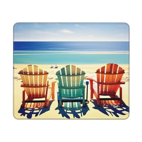 Hingor Mauspad mit Strandszene mit Stühlen, personalisiertes Mauspad, wasserdichtes Mauspad, rutschfeste Gummiunterseite, Computer-Mauspads für kabellose Maus von Hingor