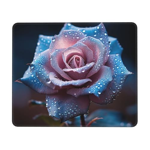 Hingor Mauspad mit blauem Rosenmuster und genähten Kanten, Premium-Textur-Mauspad, rutschfeste Gummiunterseite, Mauspad für Gaming, Laptop, Computer Hingor Mauspad mit blauem Rosenmuster und genähten Kanten, Premium-Textur-Mauspad, rutschfeste Gummiunterseite, Mauspad für Gaming, Laptop, Computer von Hingor