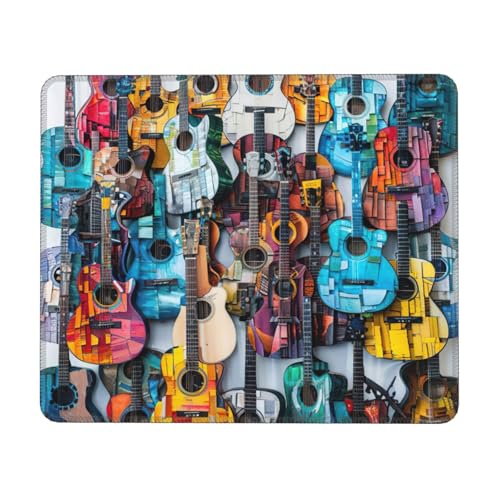 Hingor Mauspad mit farbigem Akustik- und Gitarren-Druck, mit genähten Kanten, Premium-Textur-Mauspad, rutschfeste Gummiunterseite, Mauspad für Gaming-Laptop und Computer von Hingor