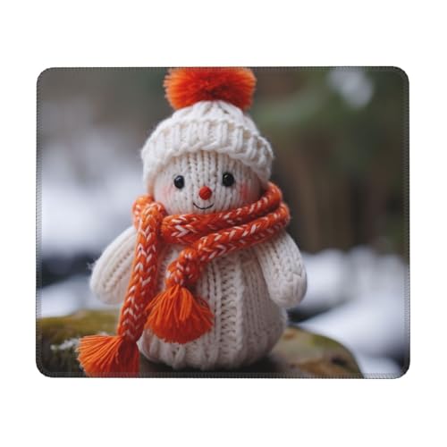 Hingor Mauspad mit fröhlichem Schneemann-Druck, mit genähten Kanten, Premium-Textur-Mauspad, rutschfeste Gummiunterseite, Mauspad für Gaming, Laptop, Computer von Hingor