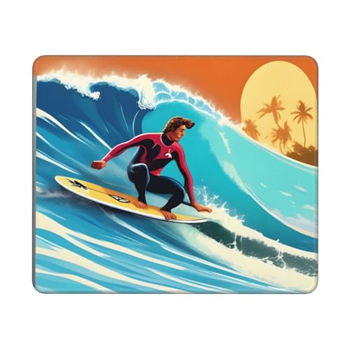Hingor Mauspad mit hawaiianischem Surfer auf gewelltem Druck, für Büro und Zuhause, personalisiertes Mauspad, wasserdichtes Mauspad, rutschfeste Gummiunterseite, Computer-Mauspads für kabellose Maus von Hingor