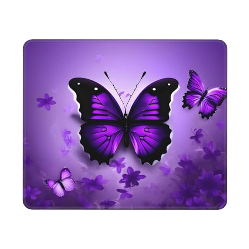 Hingor Mauspad mit schönem violettem Schmetterlings-Druck, für Büro und Zuhause, personalisiertes Mauspad, wasserdichtes Mauspad, rutschfeste Gummiunterseite, Computer-Mauspads für kabellose Maus von Hingor