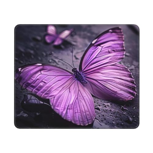 Hingor Mauspad mit violettem Schmetterlings-Druck, personalisiertes Mauspad, wasserdichtes Mauspad, rutschfeste Gummiunterseite, Computer-Mauspads für kabellose Maus von Hingor