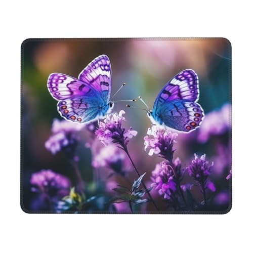 Hingor Mauspad mit violetten Schmetterlingen, genähten Kanten, Premium-Textur-Mauspad, rutschfeste Gummiunterseite, Mauspad für Gaming-Laptop und Computer von Hingor