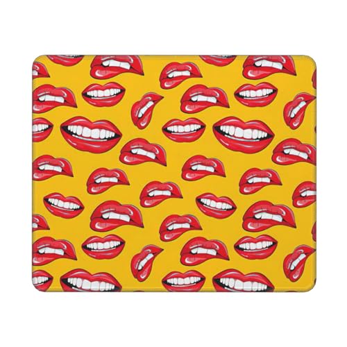 Mauspad, Motiv: Frauen lächeln und beißen, rote Lippen, personalisiertes Mauspad, wasserdichtes Mauspad, rutschfeste Gummiunterseite, Computer-Mauspads für kabellose Maus von Hingor