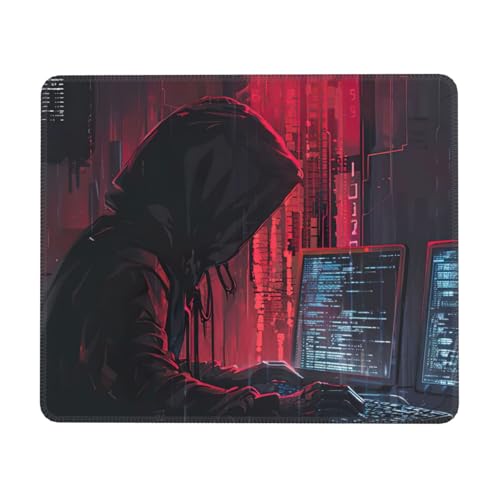 Mauspad mit Hacker Attack Print mit genähten Kanten, Premium-Textur-Mauspad, rutschfeste Gummiunterseite, Mauspad für Gaming, Laptop, Computer Mauspad mit Hacker Attack Print mit genähten Kanten, Premium-Textur-Mauspad, rutschfeste Gummiunterseite, Mauspad für Gaming, Laptop, Computer von Hingor