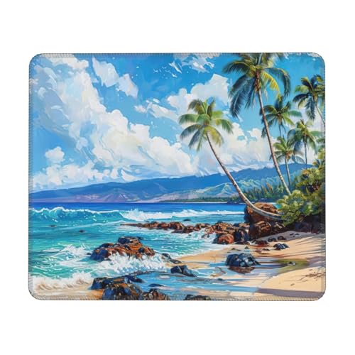 Mauspad mit Hawaii-Strand-Aufdruck, mit genähten Kanten, Premium-Textur-Mauspad, rutschfeste Gummiunterseite, Mauspad für Gaming-Laptop, Computer Mauspad mit Hawaii-Strand-Aufdruck, mit genähten Kanten, Premium-Textur-Mauspad, rutschfeste Gummiunterseite, Mauspad für Gaming-Laptop, Computer von Hingor