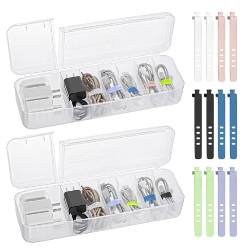 Kabel Aufbewahrungsbox 2 Stück, 7 Fächer Transparente Kabelmanagement-Box mit 12 Kabelbindern, Doppelöffnung Kabel-Organisator für Schreibtisch Lagerung, Büro, Hausgebrauch Kabel Aufbewahrungsbox 2 Stück, 7 Fächer Transparente Kabelmanagement-Box mit 12 Kabelbindern, Doppelöffnung Kabel-Organisator für Schreibtisch Lagerung, Büro, Hausgebrauch von HingtTraum