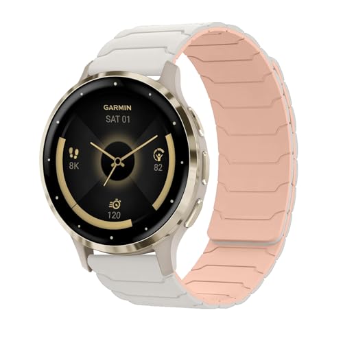 Hinnwer 18mm Armband Kompatibel mit Huawei Watch GT 5 Pro 42mm/Watch GT 5 41mm/Garmin Venu 3S 41mm/Forerunner 265S, Doppelseitiges Magnetische Silikon Armbänder für Forerunner 255S Sternenlicht Rosa von Hinnwer