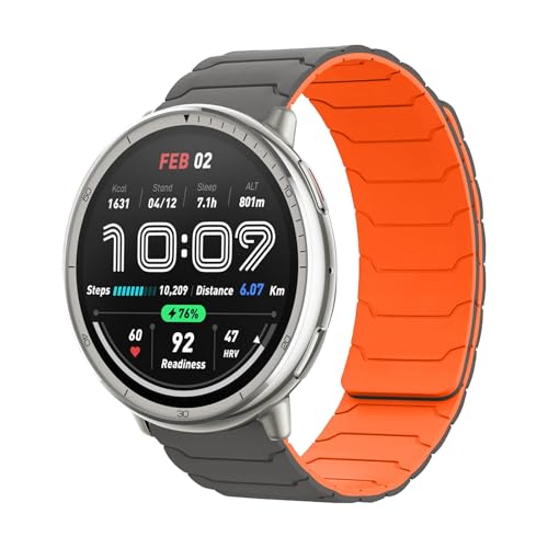 Hinnwer 20mm Armband Kompatibel mit Amazfit Active 2/Amazfit Active/GTR Mini/GTS 4/GTS 4 Mini/Bip 3, Starke Magnetische Loop Silikon Ersatzarmband für Amazfit Bip 3 Pro/GTS 3/GTS 2e GrauOrange von Hinnwer