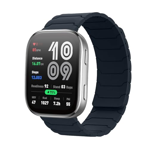 Hinnwer 22mm Armband Kompatibel mit Amazfit Bip 6/Balance/Bip 5/Bip 5 Unity/Cheetah Pro/Cheetah, Starke Magnetische Loop Silikon Ersatzarmband für Amazfit GTR 4/GTR 3 Pro/GTR 3/GTR 2e Mitternacht von Hinnwer