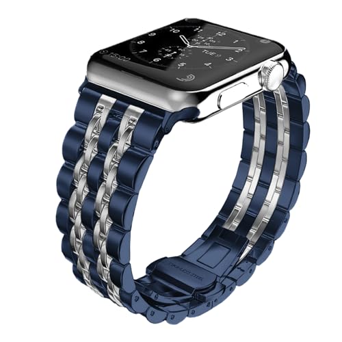 Hinnwer Armband Kompatibel mit Apple Watch 41mm 40mm 38mm Ersatzarmbänder Edelstahl Metall Ersatz Armband Verstellbarer Armband Damen für Apple Watch SE2 SE Series 10 9 8 7 6 5 4 3 2 1 (Blau+Silber) von Hinnwer