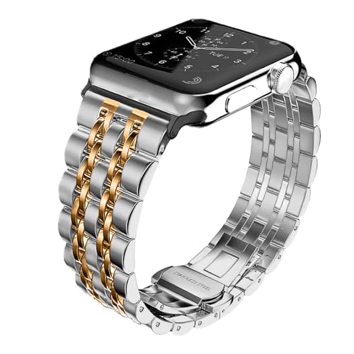 Hinnwer Armband Kompatibel mit Apple Watch 41mm 40mm 38mm Ersatzarmbänder Edelstahl Metall Ersatz Armband Verstellbarer Armband Damen für Apple Watch SE2 SE Series 10 9 8 7 6 5 4 3 2 1 (Silber+Gold) von Hinnwer