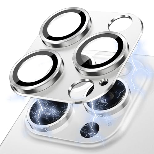 Hinnwer Kameraschutz für iPhone 16 Pro/iPhone 16 Pro Max für Panzerglas [Blasenfrei] [Anti-Kratzer] [Ultra-Klar 9H Härte] Metallring Linsenschutz für iPhone 16 Pro/iPhone 16 Pro Max - Silber von Hinnwer