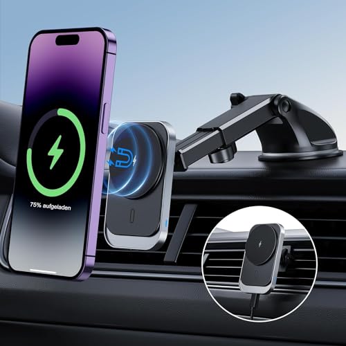 Handyhalterung Auto Mit Ladefunktion, Magnetisches Air Vent Dashboard drahtloses Auto-Ladegerät für iPhone 14/13/12, 14/13/12 Pro, 14/13/12 Pro Max, 14 Plus, 13/12 Mini (mit QC 3.0 Auto-Ladegerät) von Hinyx