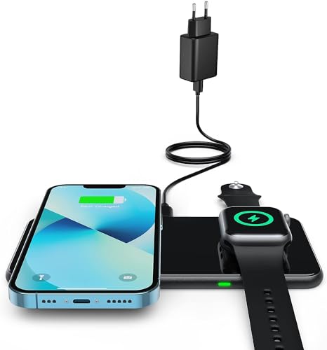 Hinyx 2 in 1 Kabelloses Ladegerät, Wireless Charger für iPhone 13/12/SE/11/XR/XS/X/8,Induktive Ladestation mit QC Adapter für iWatch 7/6/SE/5/4/3/2,Galaxy S22 S21/S20/S10+ Hinyx 2 in 1 Kabelloses Ladegerät, Wireless Charger für iPhone 13/12/SE/11/XR/XS/X/8,Induktive Ladestation mit QC Adapter für iWatch 7/6/SE/5/4/3/2,Galaxy S22 S21/S20/S10+ von Hinyx