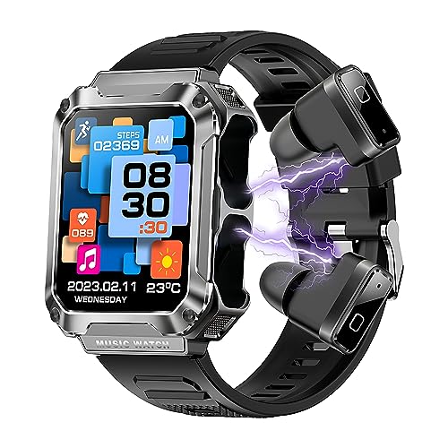 Hipipooo Smartwatch mit Bluetooth-Kopfhörer, 1,96-Zoll-HD-Touchscreen-Aktivitäts-Fitness-Tracker-Uhr, wasserdichte Sport-Smartwatch mit Blutsauerstoff-Blutdruck-Übungsmonitor（T93-Silber） von Hipipooo