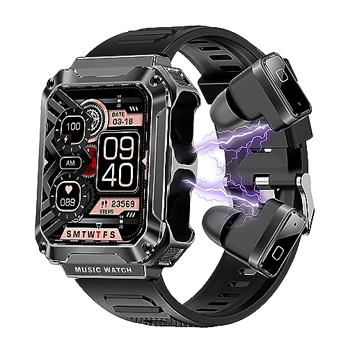 Hipipooo Smartwatch mit Bluetooth-Kopfhörer, 1,96-Zoll-HD-Touchscreen-Aktivitäts-Fitness-Tracker-Uhr, wasserdichte Sport-Smartwatch mit Blutsauerstoff-Blutdruck-Übungsmonitor（T93-Schwarz） von Hipipooo