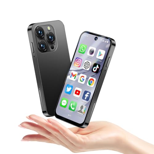 Hipipooo 4G Mini-Smartphone, Dual-SIM, 3,88-Zoll-Bildschirm, 2,0+5,0 MP Dual-Kamera, 1950-mAh-Akku, Android 12 Mini-Telefon für Kinder(2GB+16GB,Schwarz) von Hipipooo