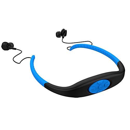 Hipipooo Wasserdichter MP3-Headset-Musikplayer, 8-GB-Speicher-HiFi-Stereoanlage, UKW-Radio, Bluetooth-Kopfhörer zum Schwimmen, Surfen, Laufen, Sport, preisgekröntes Design (Blau) von Hipipooo