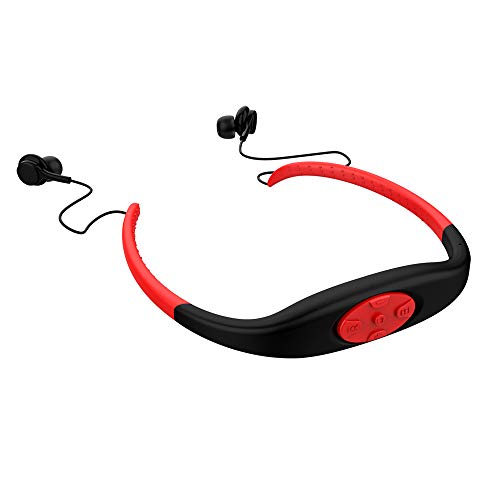 Hipipooo Wasserdichter MP3-Headset-Musikplayer, 8-GB-Speicher-HiFi-Stereoanlage, UKW-Radio, Bluetooth-Kopfhörer zum Schwimmen, Surfen, Laufen, Sport, preisgekröntes Design (Rot) von Hipipooo