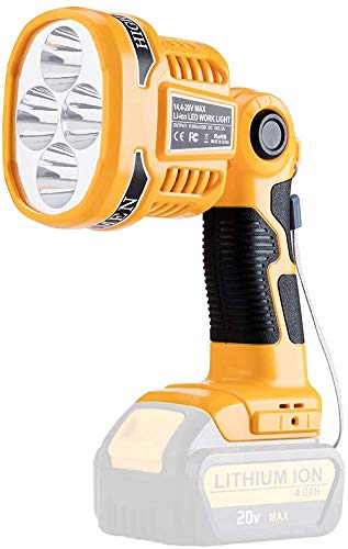 Hipoke 18V Tools LED-Licht Tragbarer Outdoor-Langstreckenstrahler mit USB Taschenlampe Akku-LED-Arbeitsleuchte Kompatibel mit Dewalt 18V 20V Max Lithium Batterie DCB180 DCB181DCB201 (Keine Batterie) von Hipoke