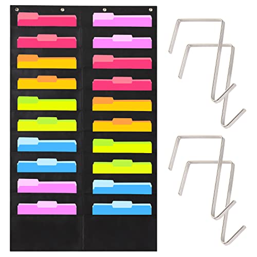 Hippo Creation Heavy Duty Storage Pocket Chart für Klassenzimmer und Büro, 20 Taschen, 4 Over Door Hangers Included, Hanging Wall File Organizer für Ordner, Schule Mailbox (Black) von Hippo Creation