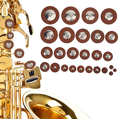Zubehör Saxophon-Ersatzpolster 12×8×3 26-teiliges Saxophon-Lederpolster-Ersatzset in Mehreren Größen für Altsaxophon-Saxophon-Saxophonpolster-Ersatz von Hiraith